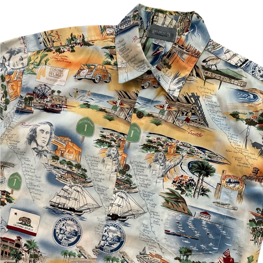 Vintage High Seas Trading Co. Button Up Shirt California Beaches Men’s Size M